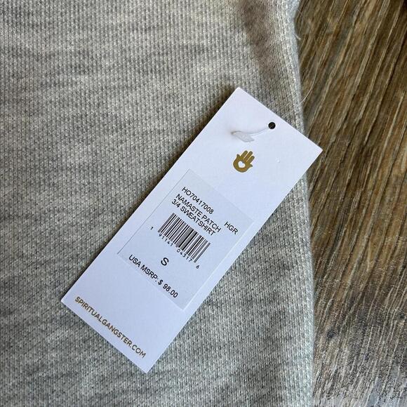 NWT Spritual Gangster Small Grey Namaste Patch Sweatshirt crewneck 3/4 sleeve - Picture 5 of 9